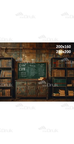 Tło fotograficzne szkolne – retro klasa z tablicą i książkami | 3691
